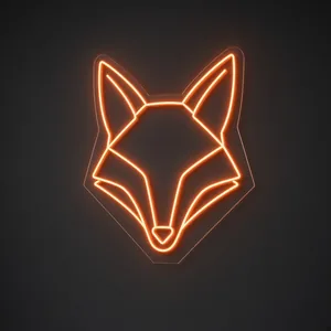 Néon LED Fox em laranja sobre placa de acrílico transparente recortada