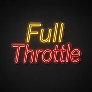 Néon LED Full Throttle em amarelo quente e vermelho sobre placa de acrílico transparente recortada