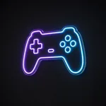 LED-neonskilt Game Controller i lilla og neonblå på gjennomsiktig, formskåret akrylplate