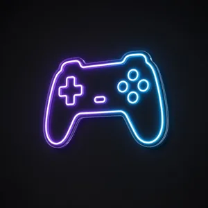Neon LED Game Controller viola e blu neon su pannello in plexiglass trasparente sagomato