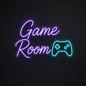 Neon LED Game Room viola e turchese su pannello in plexiglass trasparente sagomato