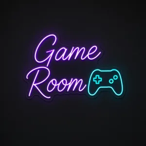 Neon LED Game Room (fiolet i turkus) na przezroczystej płycie akrylowej wyciętej po konturze