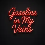Néon LED Gasoline in My Veins rouge, sur plaque en acrylique transparent découpée à la forme
