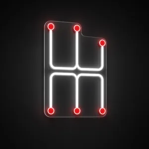 Neon LED Gear Shift bianco freddo e rosso su pannello in plexiglass trasparente sagomato