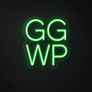 Néon LED GG WP em verde sobre placa de acrílico transparente recortada