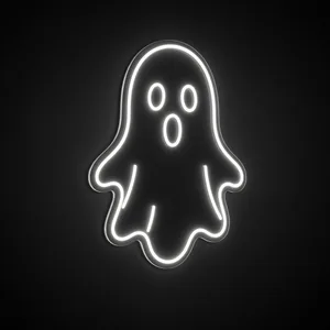 Neon LED Ghost (zimna biel) na przezroczystej płycie akrylowej wyciętej po konturze