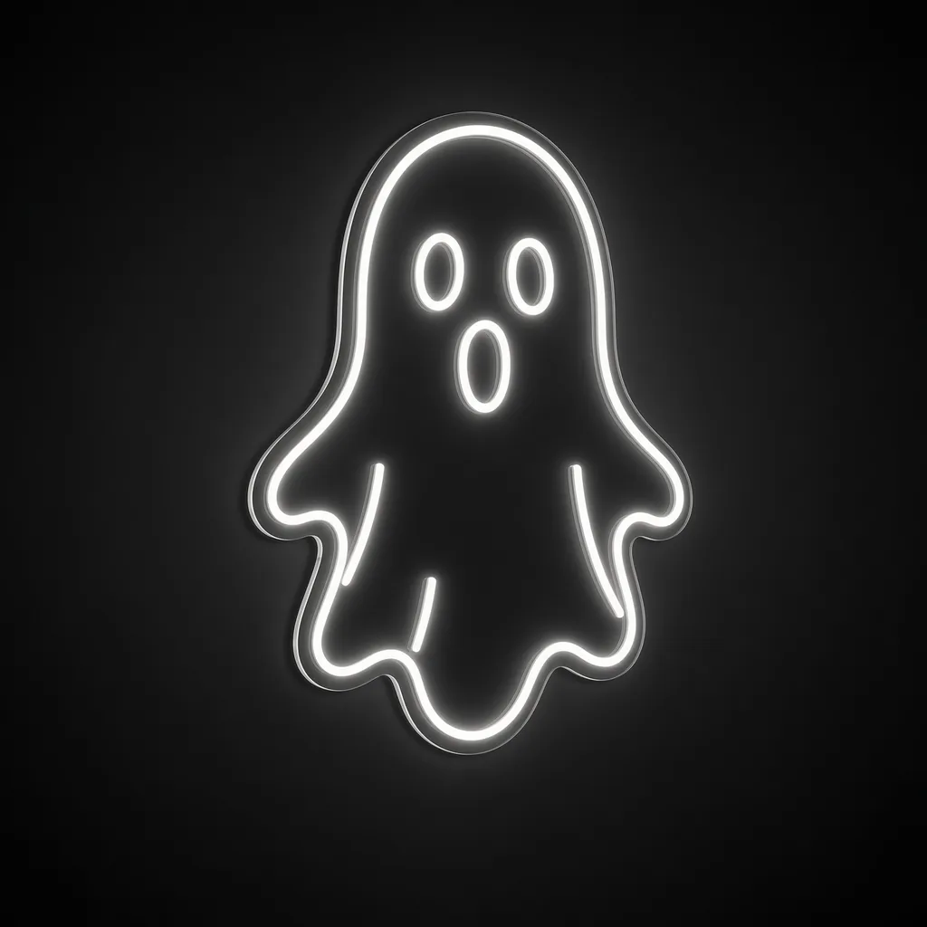 Neon LED Ghost (zimna biel) na przezroczystej płycie akrylowej wyciętej po konturze