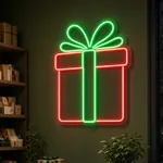 Néon LED Gift Box allumé, mis en situation dans un intérieur