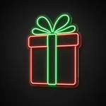 Néon LED Gift Box rouge et vert, sur plaque en acrylique transparent découpée à la forme