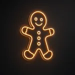 LED-neonskylt Gingerbread Man i orange och varmvit på genomskinlig, formskuren akrylplatta