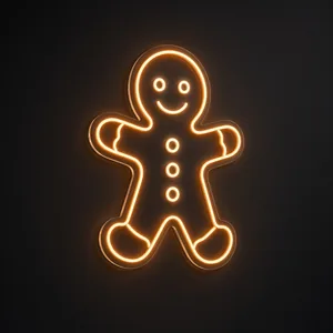 Neon LED Gingerbread Man arancione e bianco caldo su pannello in plexiglass trasparente sagomato