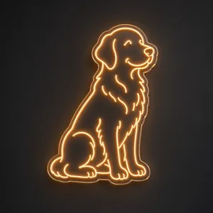 Néon LED Golden Retriever orange, sur plaque en acrylique transparent découpée à la forme
