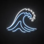 Neon LED Great Wave blu neon e bianco freddo su pannello in plexiglass trasparente sagomato
