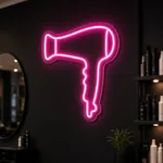 Néon LED Hair Dryer allumé, mis en situation dans un intérieur