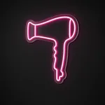 Néon LED Hair Dryer rose, sur plaque en acrylique transparent découpée à la forme
