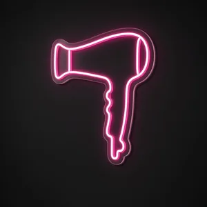 Néon LED Hair Dryer rose, sur plaque en acrylique transparent découpée à la forme