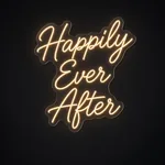 LED-Neonschild Happily Ever After in Warmweiß auf transparenter, konturgeschnittener Acrylplatte