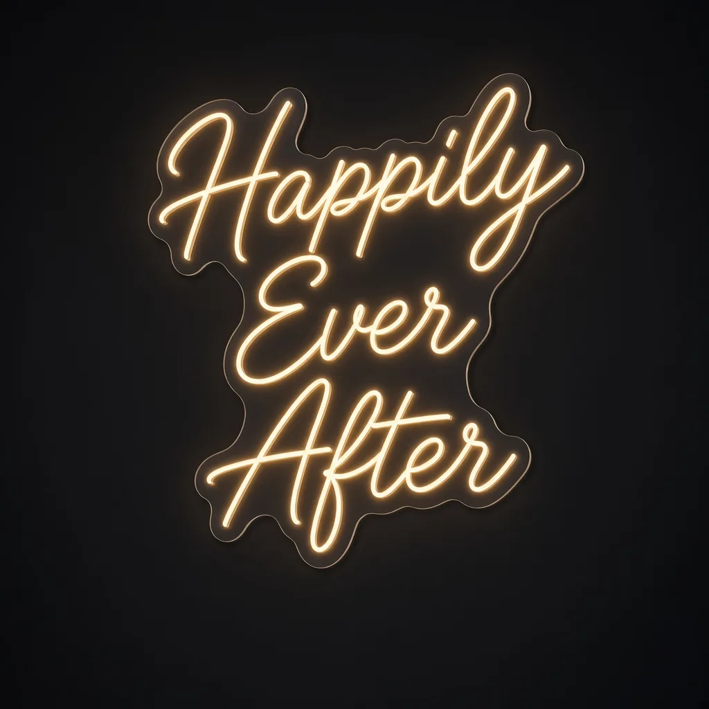 LED-Neonschild Happily Ever After in Warmweiß auf transparenter, konturgeschnittener Acrylplatte