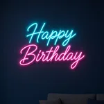 Happy Birthday LED neon sign switched on in a real interior
