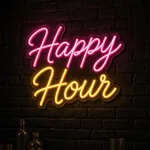 Néon LED Happy Hour allumé, mis en situation dans un intérieur
