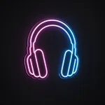 LED-Neonschild Headphones in Rosa, Violett und Neonblau auf transparenter, konturgeschnittener Acrylplatte