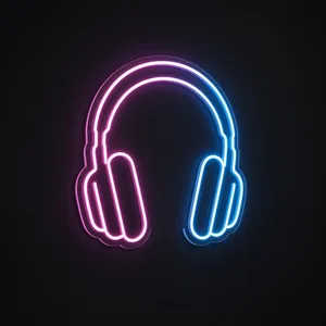 Neon LED Headphones rosa, viola e blu neon su pannello in plexiglass trasparente sagomato