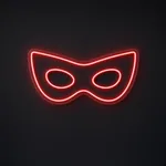 LED-neonbord Hero Mask in rood op transparante acrylplaat, op vorm gesneden
