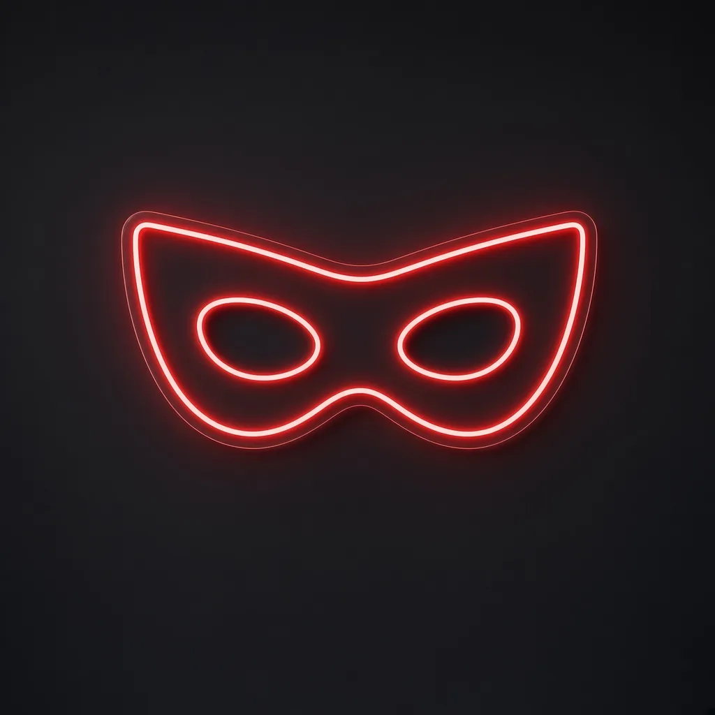 LED-neonbord Hero Mask in rood op transparante acrylplaat, op vorm gesneden