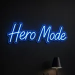 Néon LED Hero Mode allumé, mis en situation dans un intérieur