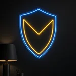 Néon LED Hero Shield allumé, mis en situation dans un intérieur