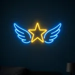 Leuchtendes LED-Neonschild Hero Wings in einem Wohnraum