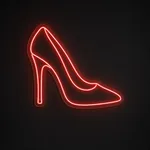 Néon LED High Heel rouge, sur plaque en acrylique transparent découpée à la forme