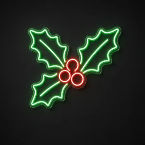 Neon LED Holly verde e rosso su pannello in plexiglass trasparente sagomato