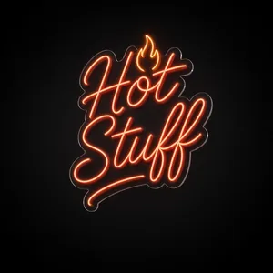 Neon LED Hot Stuff rosso e arancione su pannello in plexiglass trasparente sagomato
