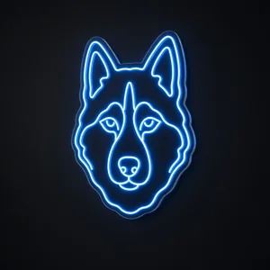 Néon LED Husky bleu neon, sur plaque en acrylique transparent découpée à la forme