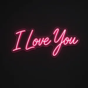 Neon LED I Love You (róż) na przezroczystej płycie akrylowej wyciętej po konturze