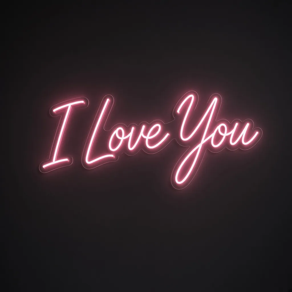 LED-neonbord I Love You in roze op transparante acrylplaat, op vorm gesneden