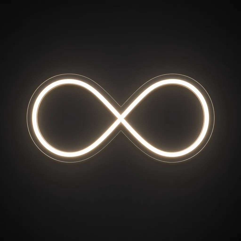 Neon LED Infinity Loop, kolor: ciepła biel, na przezroczystej płycie akrylowej wyciętej po konturze