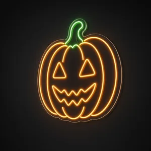 Neon LED Jack O Lantern arancione e verde su pannello in plexiglass trasparente sagomato