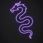 Néon LED Japanese Dragon violet, sur plaque en acrylique transparent découpée à la forme