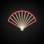 Néon LED Japanese Fan rouge et blanc chaud, sur plaque en acrylique transparent découpée à la forme