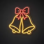 Néon LED Jingle Bells jaune chaud et rouge, sur plaque en acrylique transparent découpée à la forme