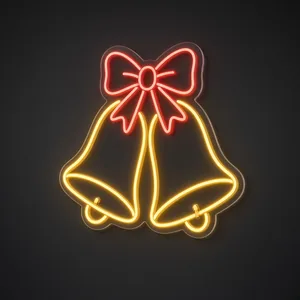 Neon LED Jingle Bells giallo caldo e rosso su pannello in plexiglass trasparente sagomato