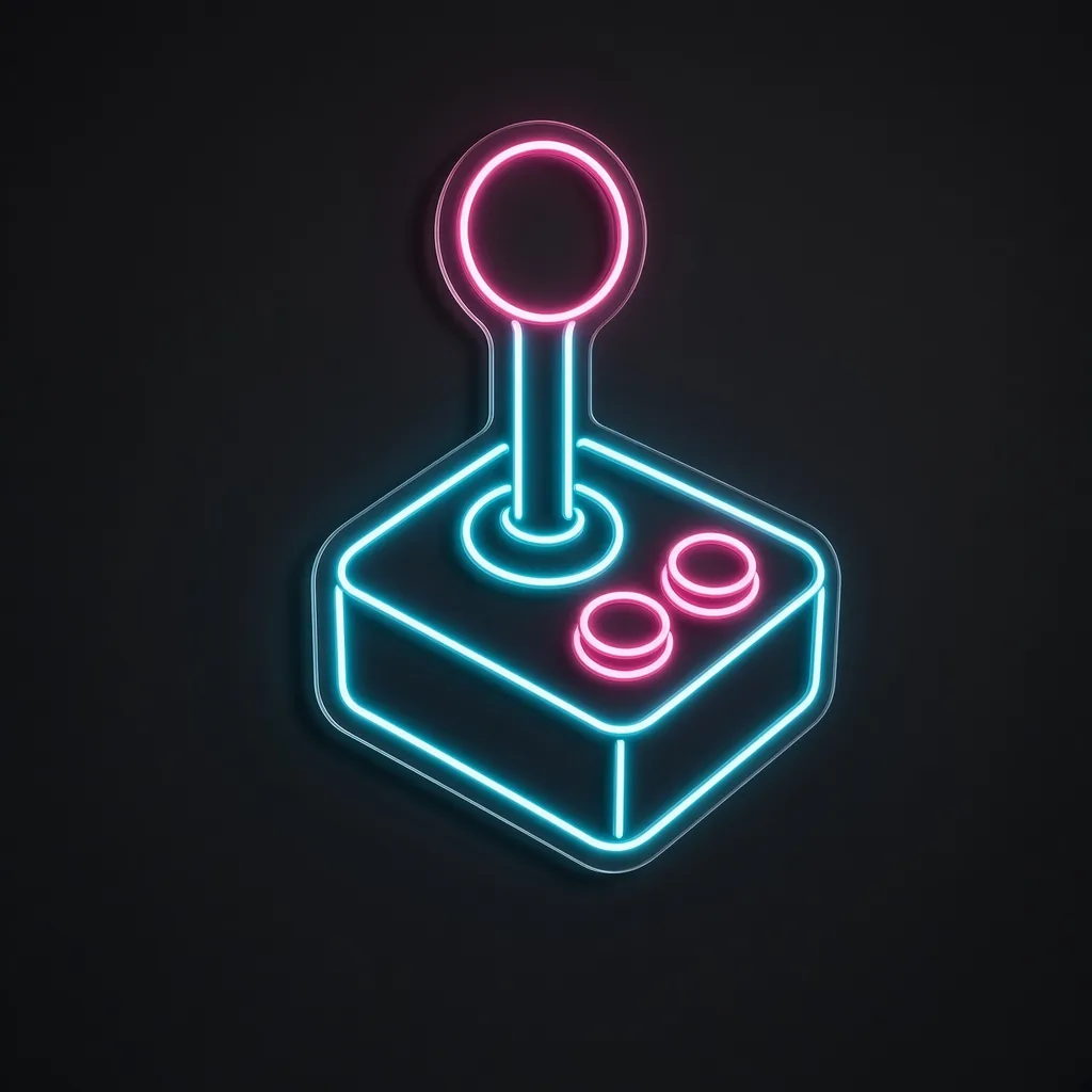 Neon LED Joystick turchese e rosa su pannello in plexiglass trasparente sagomato