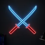 Néon LED Katana allumé, mis en situation dans un intérieur