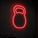Néon LED Kettlebell allumé, mis en situation dans un intérieur