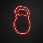 Néon LED Kettlebell rouge, sur plaque en acrylique transparent découpée à la forme
