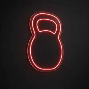 Néon LED Kettlebell rouge, sur plaque en acrylique transparent découpée à la forme