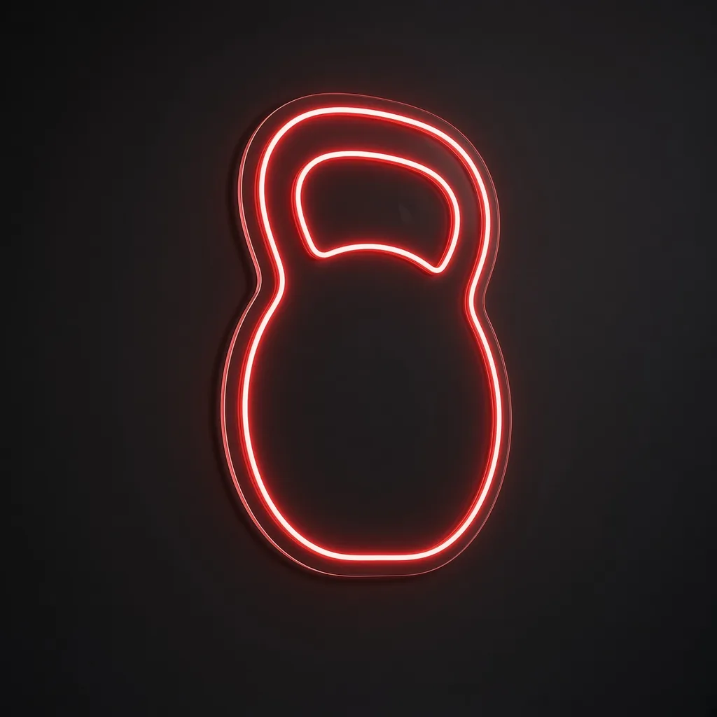 Néon LED Kettlebell rouge, sur plaque en acrylique transparent découpée à la forme