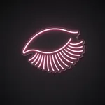 Néon LED Lashes em rosa sobre placa de acrílico transparente recortada